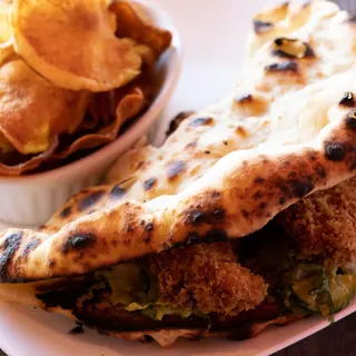 Bengal Chicken Naan Vaj (Sandwich), and Veggie Fritters